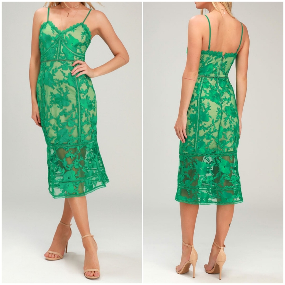 Lulus Deeply Cherished green size small lace midi dress NWT